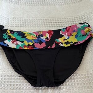 Anne Cole Black Multicolor Floral Bikini Bottom